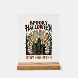 Haunted House Halloween Shirt with Vintage Ghost P Acrylic Sign