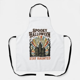 Haunted House Halloween Shirt with Vintage Ghost P Apron