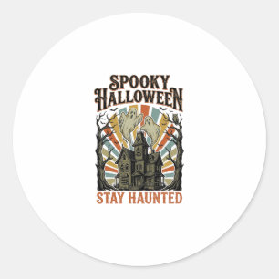 Haunted House Halloween Shirt with Vintage Ghost P Classic Round Sticker