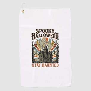 Haunted House Halloween Shirt with Vintage Ghost P Golf Towel