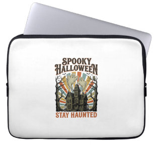 Haunted House Halloween Shirt with Vintage Ghost P Laptop Sleeve