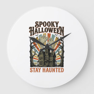Haunted House Halloween Shirt with Vintage Ghost P Large Clock