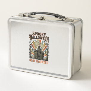 Haunted House Halloween Shirt with Vintage Ghost P Metal Lunch Box