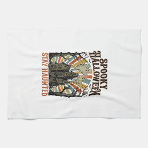 Haunted House Halloween Shirt with Vintage Ghost P Tea Towel