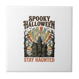Haunted House Halloween Shirt with Vintage Ghost P Tile
