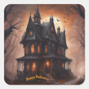 Haunted House Halloween Square Sticker