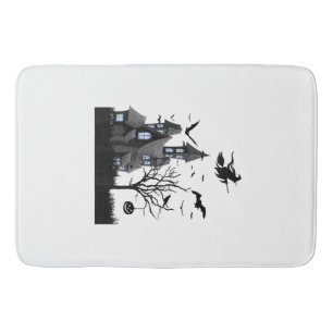 Haunted House Halloween T-Shirt Flying Bats, Witch Bath Mat