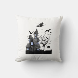 Haunted House Halloween T-Shirt Flying Bats, Witch Cushion