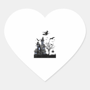 Haunted House Halloween T-Shirt Flying Bats, Witch Heart Sticker