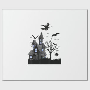 Haunted House Halloween T-Shirt Flying Bats, Witch Wrapping Paper