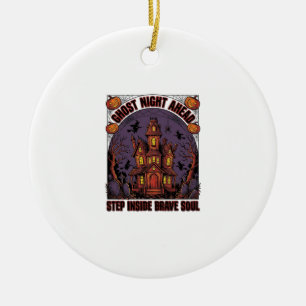 Haunted House Halloween Vintage Engraving Design_1 Ceramic Tree Decoration