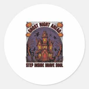 Haunted House Halloween Vintage Engraving Design_1 Classic Round Sticker