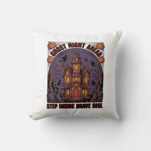 Haunted House Halloween Vintage Engraving Design_1 Cushion