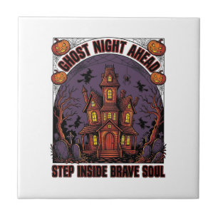 Haunted House Halloween Vintage Engraving Design_1 Tile