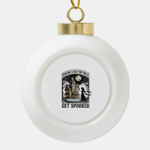 Haunted House Halloween Vintage Engraving Horror S Ceramic Ball Christmas Ornament