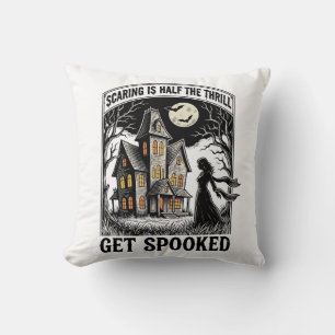 Haunted House Halloween Vintage Engraving Horror S Cushion