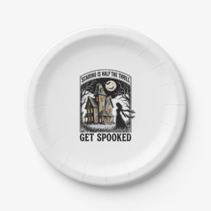 Haunted House Halloween Vintage Engraving Horror S Paper Plate