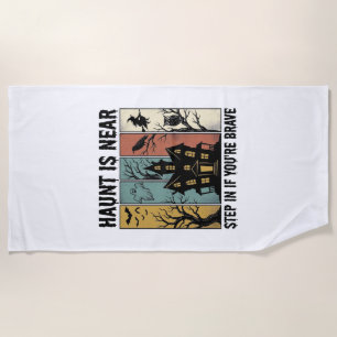 Haunted House Halloween Vintage Engraving Spooky D Beach Towel
