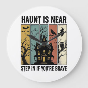 Haunted House Halloween Vintage Engraving Spooky D Large Clock