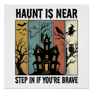 Haunted House Halloween Vintage Engraving Spooky D Poster
