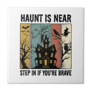 Haunted House Halloween Vintage Engraving Spooky D Tile
