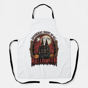 Haunted House Halloween Vintage Engraving Spooky N Apron