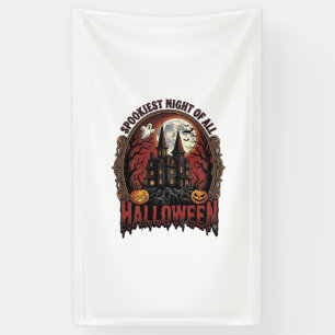 Haunted House Halloween Vintage Engraving Spooky N Banner