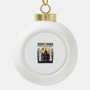 Haunted House Halloween Vintage Engraving Spooky N Ceramic Ball Christmas Ornament