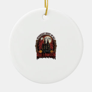Haunted House Halloween Vintage Engraving Spooky N Ceramic Tree Decoration