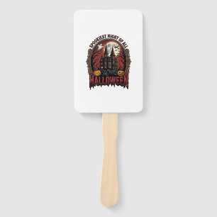 Haunted House Halloween Vintage Engraving Spooky N Hand Fan