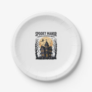 Haunted House Halloween Vintage Engraving Spooky N Paper Plate