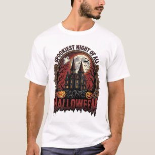 Haunted House Halloween Vintage Engraving Spooky N T-Shirt