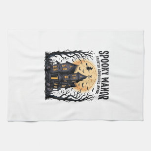 Haunted House Halloween Vintage Engraving Spooky N Tea Towel