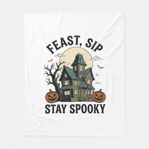 Haunted House Halloween Vintage Engraving Spooky S Fleece Blanket