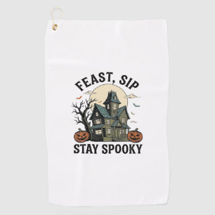 Haunted House Halloween Vintage Engraving Spooky S Golf Towel