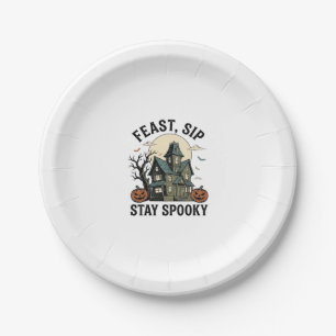 Haunted House Halloween Vintage Engraving Spooky S Paper Plate