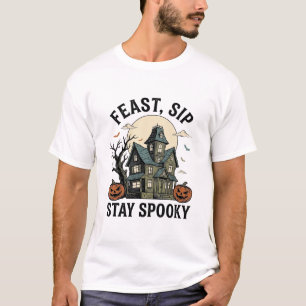 Haunted House Halloween Vintage Engraving Spooky S T-Shirt