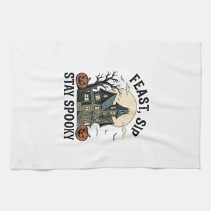 Haunted House Halloween Vintage Engraving Spooky S Tea Towel
