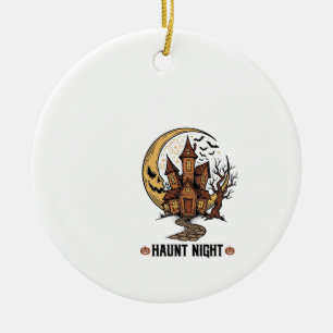 Haunted House Halloween Vintage Engraving White Sh Ceramic Tree Decoration