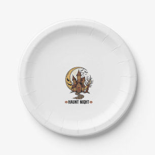 Haunted House Halloween Vintage Engraving White Sh Paper Plate