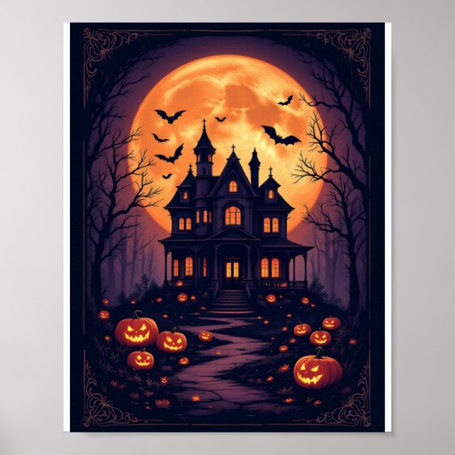 Haunted House Halloween Wall Art – Spooky Night Ca (Front)