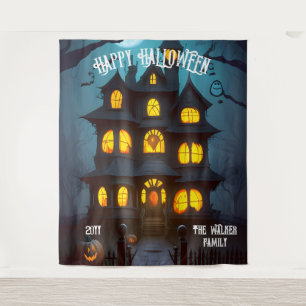 Haunted House Happy Halloween Family Name   Year Tapestry