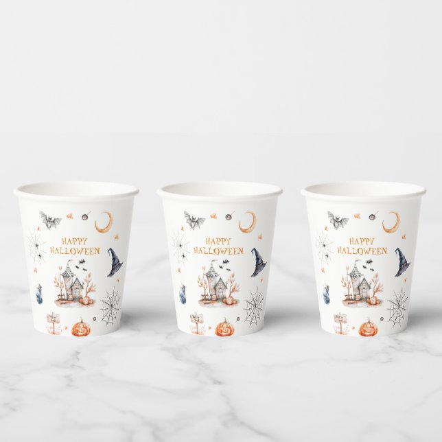 Haunted House Happy Halloween Paper Cups (Multi)