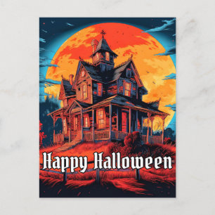 Haunted House Happy Halloween Postcard