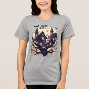 Haunted House “Happy Halloween” T-Shirt Tri-Blend Shirt