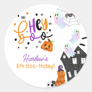 Haunted House Hey Boo Purple Halloween Birthday  Classic Round Sticker