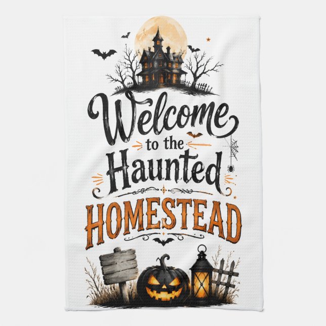 Haunted House Illustration Tea Towel (Vertical)
