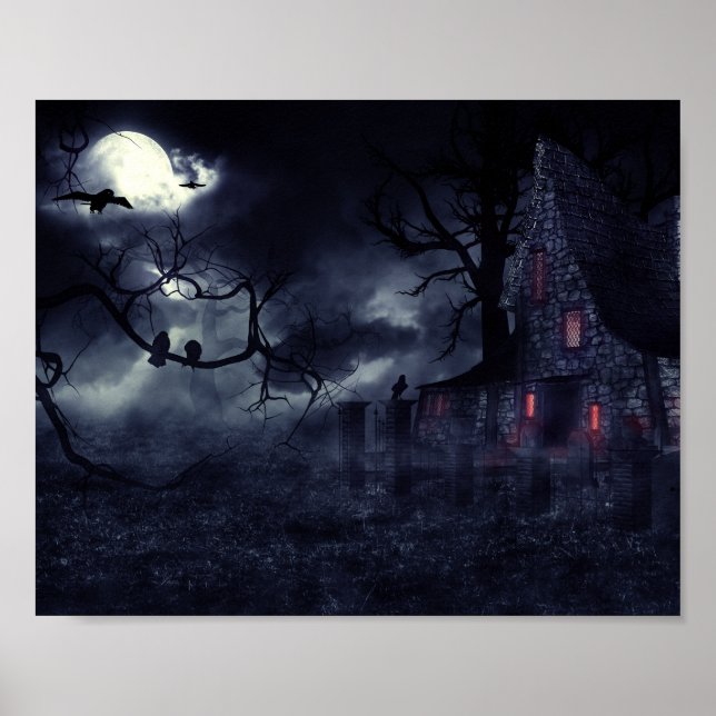 Haunted House in the fog and crows Poster (Front)