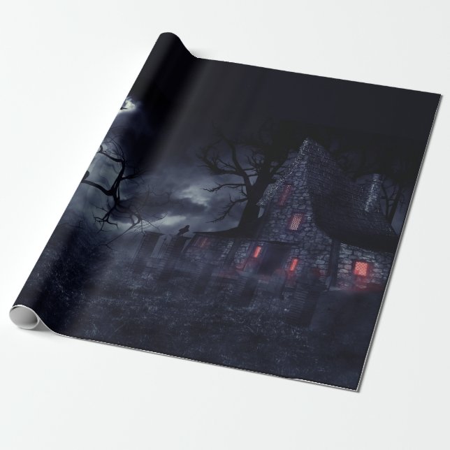 Haunted House in the fog and crows Wrapping Paper (Unrolled)