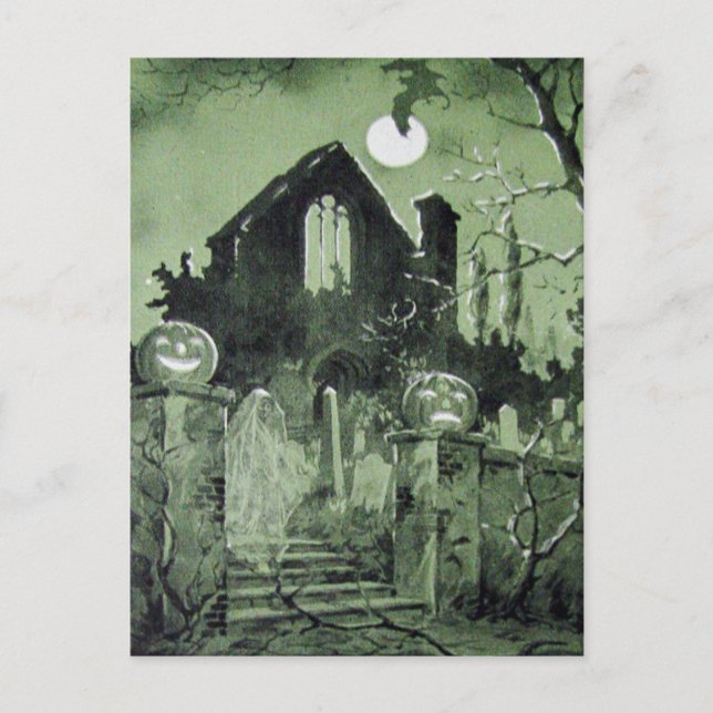 Haunted House Jack O' Lantern Ghost Bat Postcard (Front)